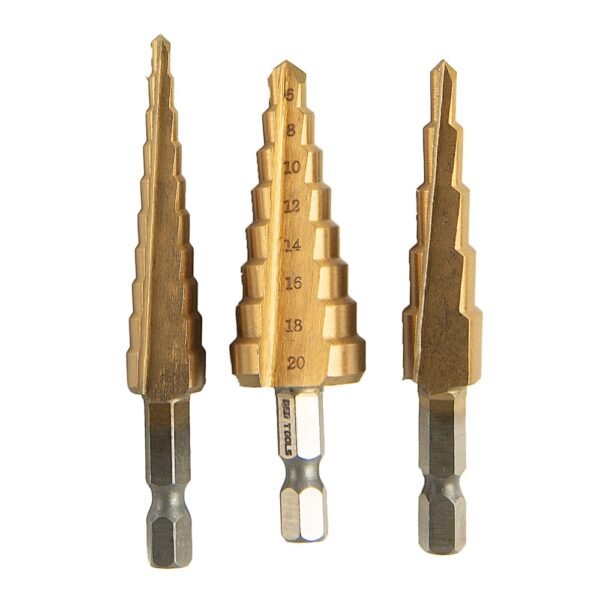 DSD TOOLS 3PCS HSS STEP DRILL TITANIUM COATED HEX SHANK DS1432