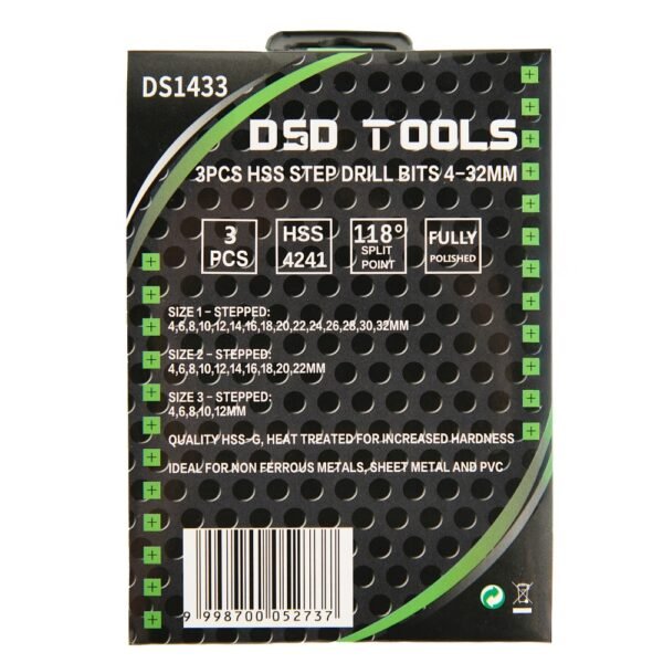 DSD TOOLS 3PCS HSS STEP DRILL BITS 4-32MM DS1433 - Image 5