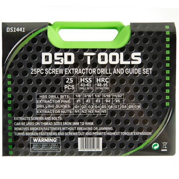 DSD TOOLS 25PC SCREW EXTRACTOR DRILL AND GUIDE SET DS1441 - Image 6