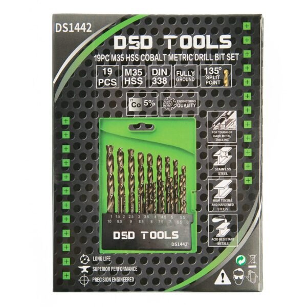 DSD TOOLS 19PC HSS COBALT METRIC DRILL BIT SET 1 – 10MM DS1442 - Image 3