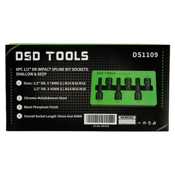 DSD TOOLS 6pc 1/2" DR Impact Spline Bit Sockets Shallow & Deep DS1109 - Image 2