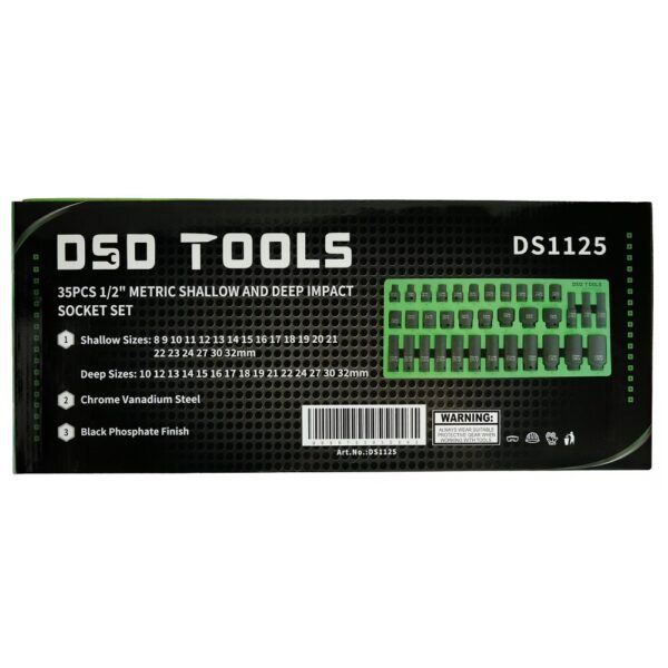 DSD TOOLS 35PC 1/2" DR 6PT METRIC SHALLOW AND DEEP IMPACT SOCKET SET DS1125 - Image 2
