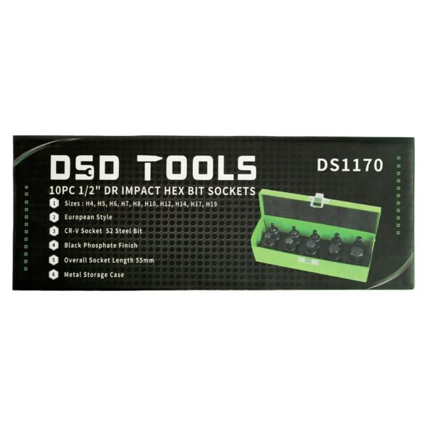 DSD TOOLS 10pc 1/2" DR Impact Hex Bit Sockets DS1170 - Image 4