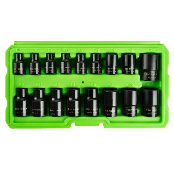 DSD TOOLS 17pc 3/8" 1/2" DR Impact E Star Sockets DS1175 - Image 3