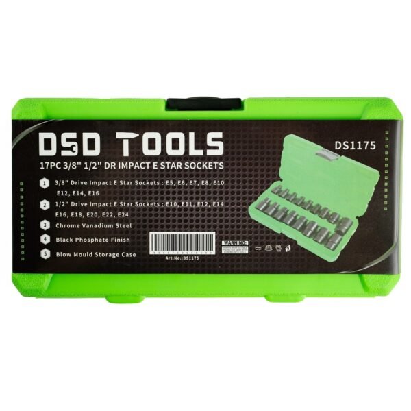 DSD TOOLS 17pc 3/8" 1/2" DR Impact E Star Sockets DS1175 - Image 4