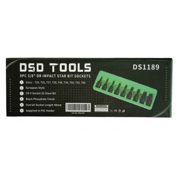 DSD TOOLS 9pc 3/8" DR Impact Star Bit Sockets DS1189 - Image 2
