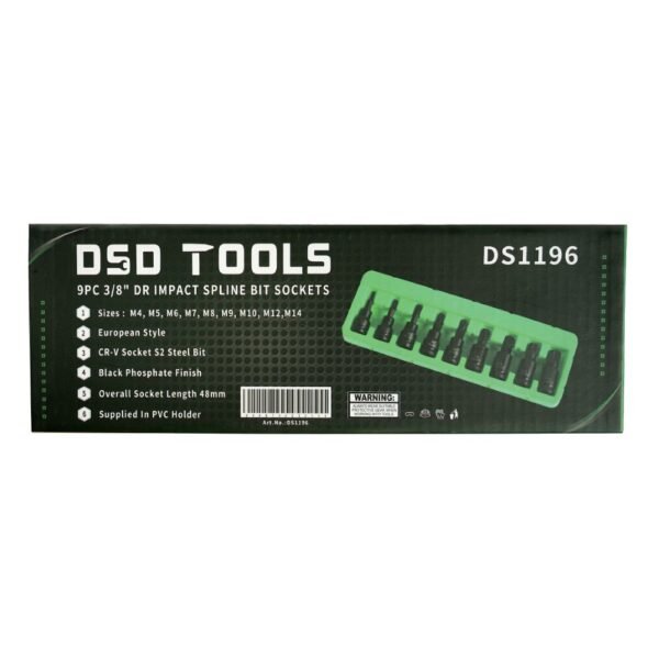 DSD TOOLS 9pc 3/8" DR Impact Spline Bit Sockets DS1196 - Image 2