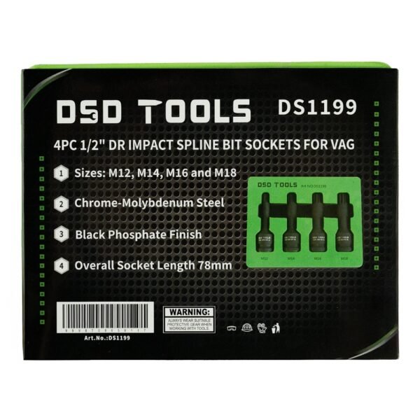 DSD TOOLS 4pc 1/2" DR Impact Spline Bit Sockets For Vag DS1199 - Image 2