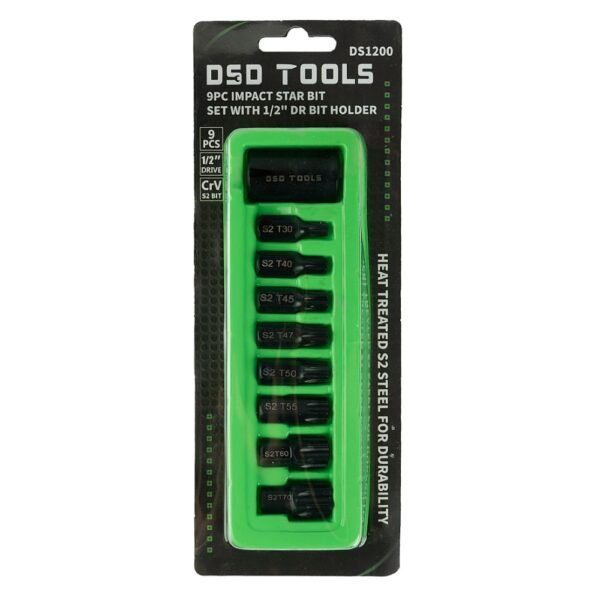 DSD TOOLS 9pc Impact Star Bit Set With 1/2" DR Bit Holder DS1200 - Image 2
