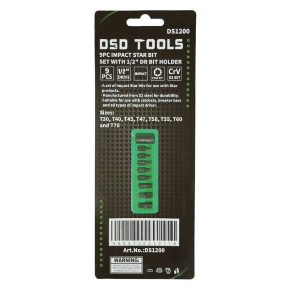 DSD TOOLS 9pc Impact Star Bit Set With 1/2" DR Bit Holder DS1200 - Image 3