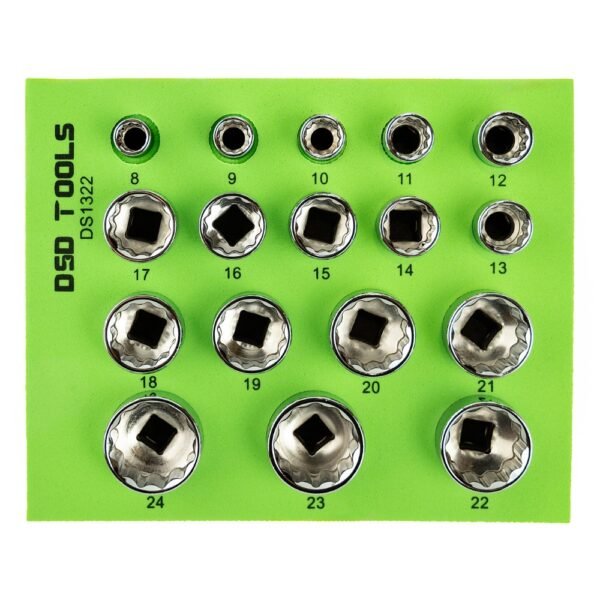 DSD TOOLS 17pc 3/8" DR 12PT Shallow Sockets 8 - 24mm DS1322