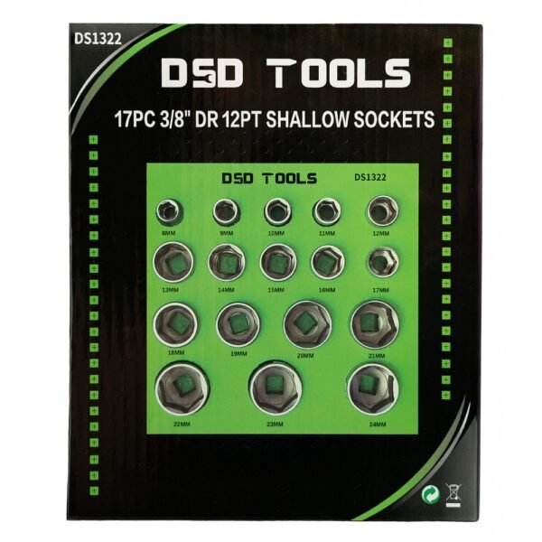 DSD TOOLS 17pc 3/8" DR 12PT Shallow Sockets 8 - 24mm DS1322 - Image 2