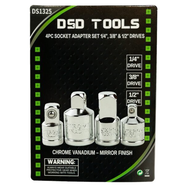 DSD TOOLS 4pc Socket Adapter Set 1/4", 3/8" & 1/2" Drives DS1325 - Image 2