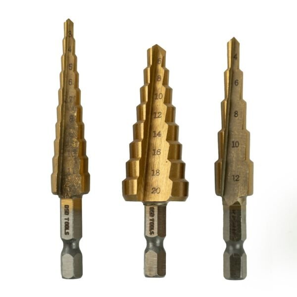 DSD TOOLS 3PCS HSS STEP DRILL TITANIUM COATED HEX SHANK DS1432