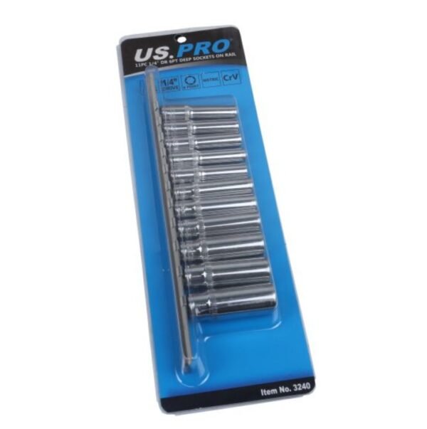 US PRO TOOLS 1PC 1/4" DR 6PT DEEP SOCKETS ON RAIL 3240 - Image 2