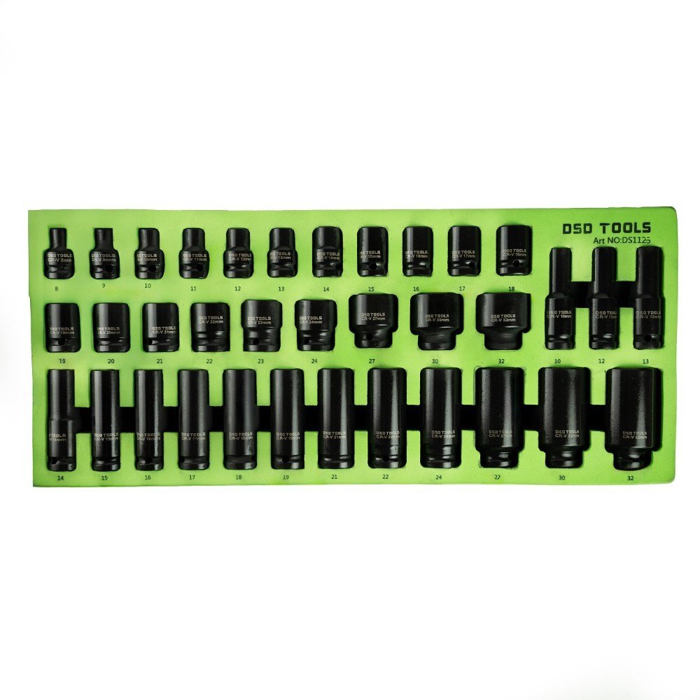 DSD TOOLS 35PC 1/2" DR 6PT METRIC SHALLOW AND DEEP IMPACT SOCKET SET DS1125
