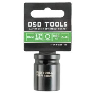DSD TOOLS 1/2" DR 18mm 6PT Impact Socket Euro Style DS1157