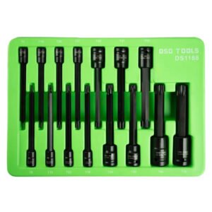 DSD TOOLS 15pc 1/4", 3/8", 1/2" Extra Long Impact Star Bit Socket Set DS1188