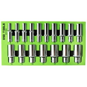 DSD TOOLS 17PC 3/8″ DR 12PT DEEP SOCKETS 8 – 24MM DS1302