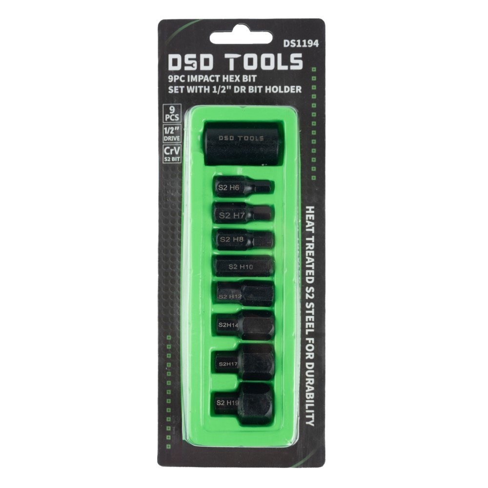 DSD TOOLS 9PC IMPACT HEX BIT SET WITH 1/2″ DR BIT HOLDER DS1194 - Image 2