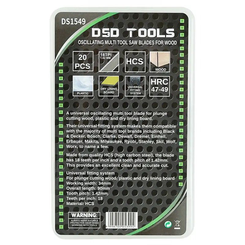 DSD TOOLS 20PC OSCILLATING MULTI TOOL SAW BLADES FOR WOOD 18TPI 34MM DS1549 - Image 2
