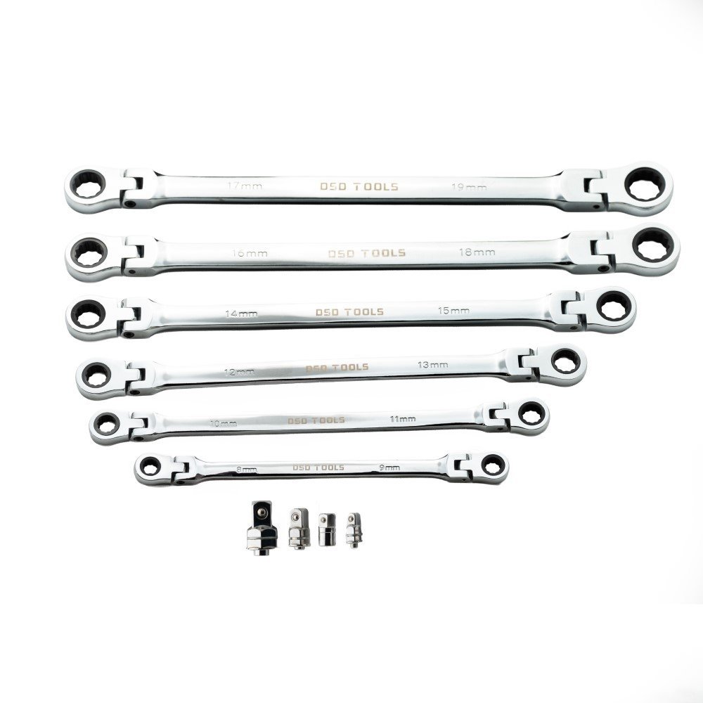 DSD TOOLS 10PC EXTRA LONG DOUBLE FLEXI HEAD RING RATCHET WRENCH DS1817 - Image 2