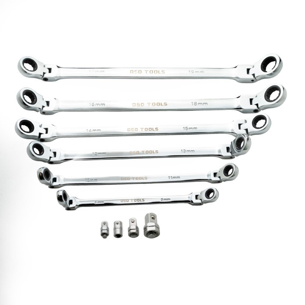 DSD TOOLS 10PC EXTRA LONG DOUBLE FLEXI HEAD RING RATCHET WRENCH DS1817 - Image 3