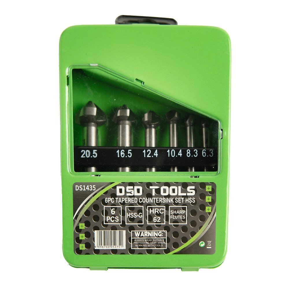 DSD TOOLS 6PC TAPERED COUNTERSINK SET HSS 6.3 – 20.5MM in a GREEN CASE DS1435 - Image 4