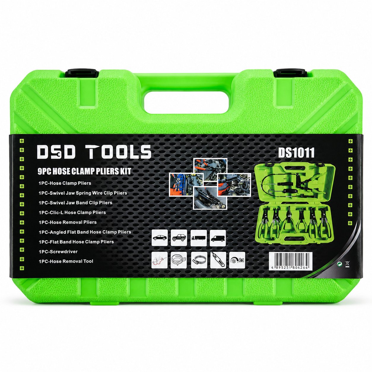 DSD TOOLS Tools 9pc Auto Hose Clamp Removal Clip Fixings Pliers Set Green DS1011 - Image 5
