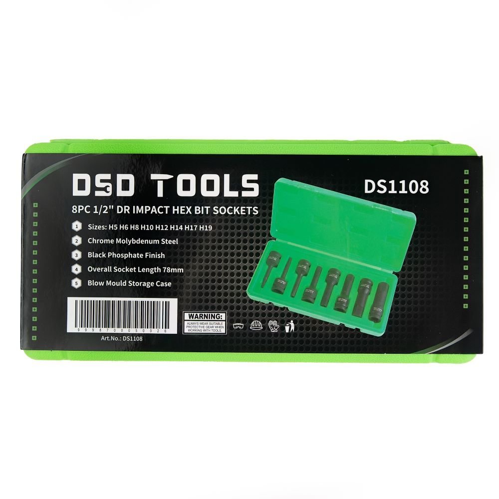 DSD TOOLS 8pc 1/2" DR Impact Hex Bit Sockets DS1108 - Image 5