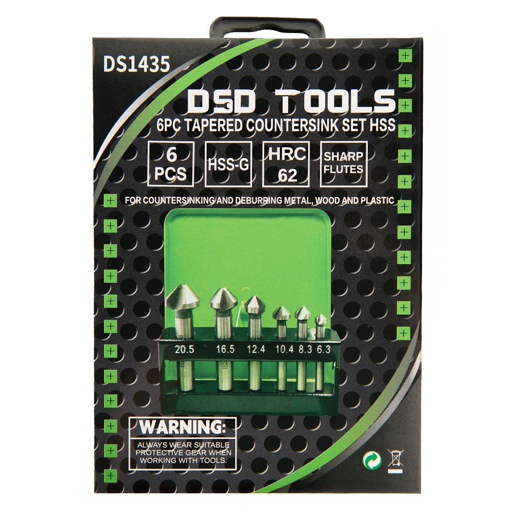 DSD TOOLS 6PC TAPERED COUNTERSINK SET HSS 6.3 – 20.5MM in a GREEN CASE DS1435 - Image 5