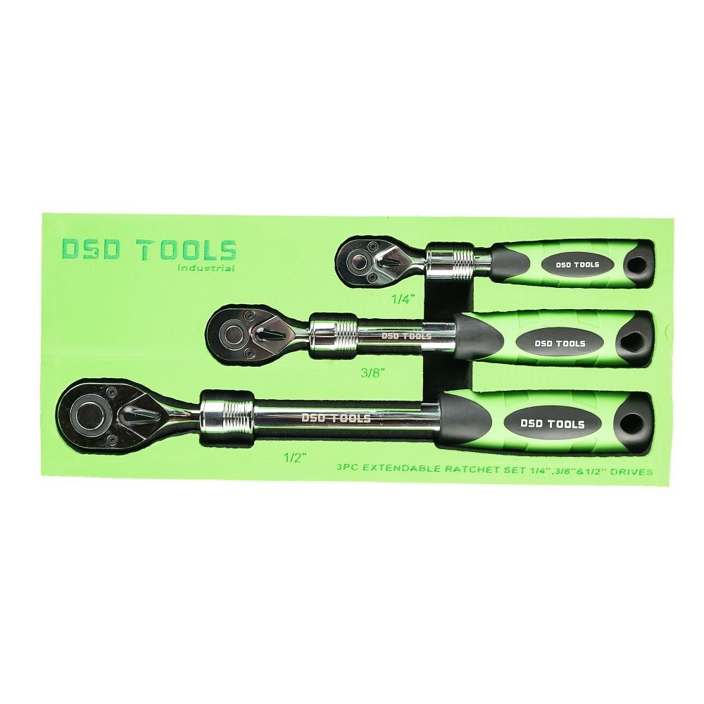 DSD TOOLS 3pc Extendable Ratchet Set 1/4", 3/8" & 1/2" Drives DS1085 - Image 6