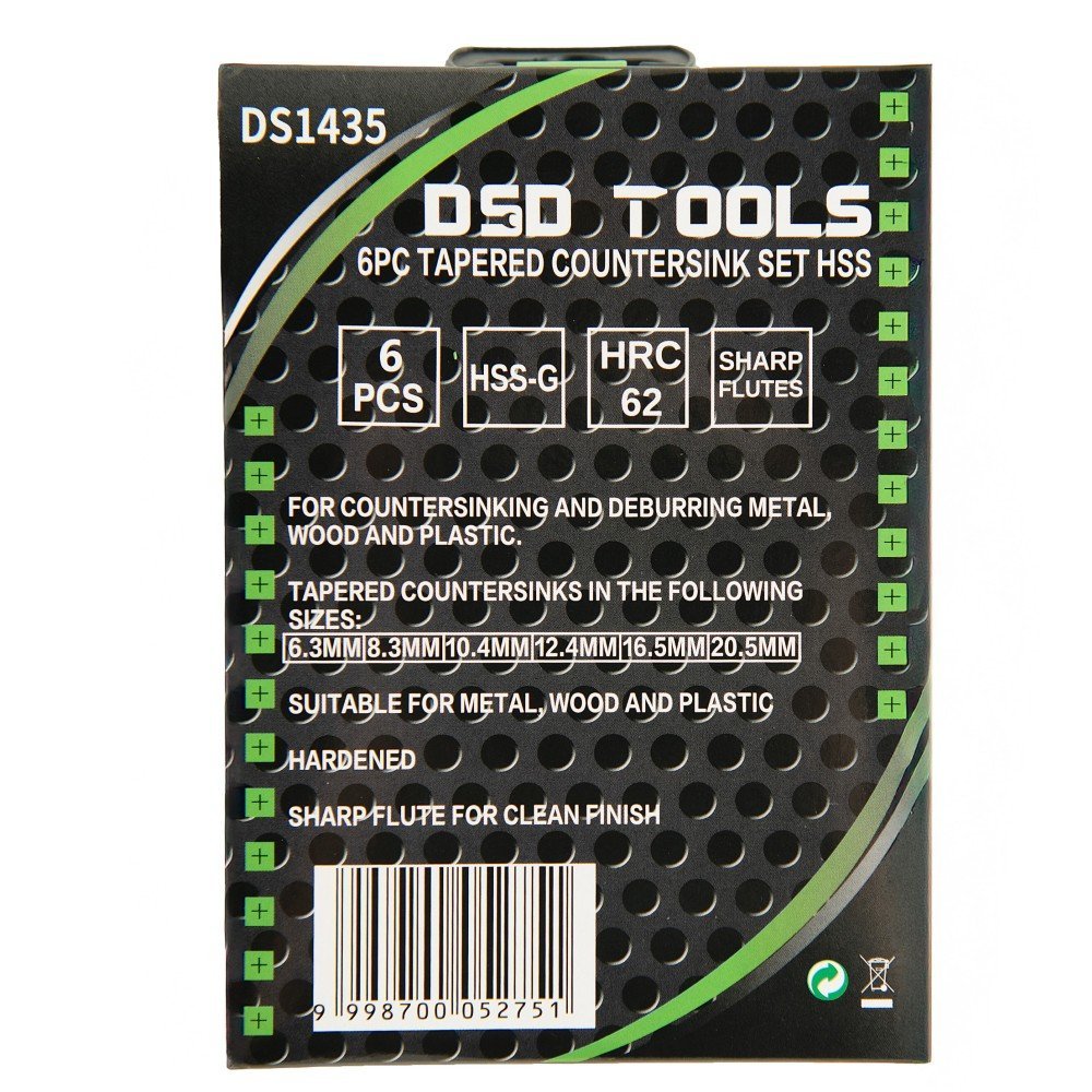DSD TOOLS 6PC TAPERED COUNTERSINK SET HSS 6.3 – 20.5MM in a GREEN CASE DS1435 - Image 6