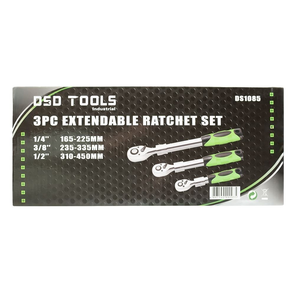 DSD TOOLS 3pc Extendable Ratchet Set 1/4", 3/8" & 1/2" Drives DS1085 - Image 7
