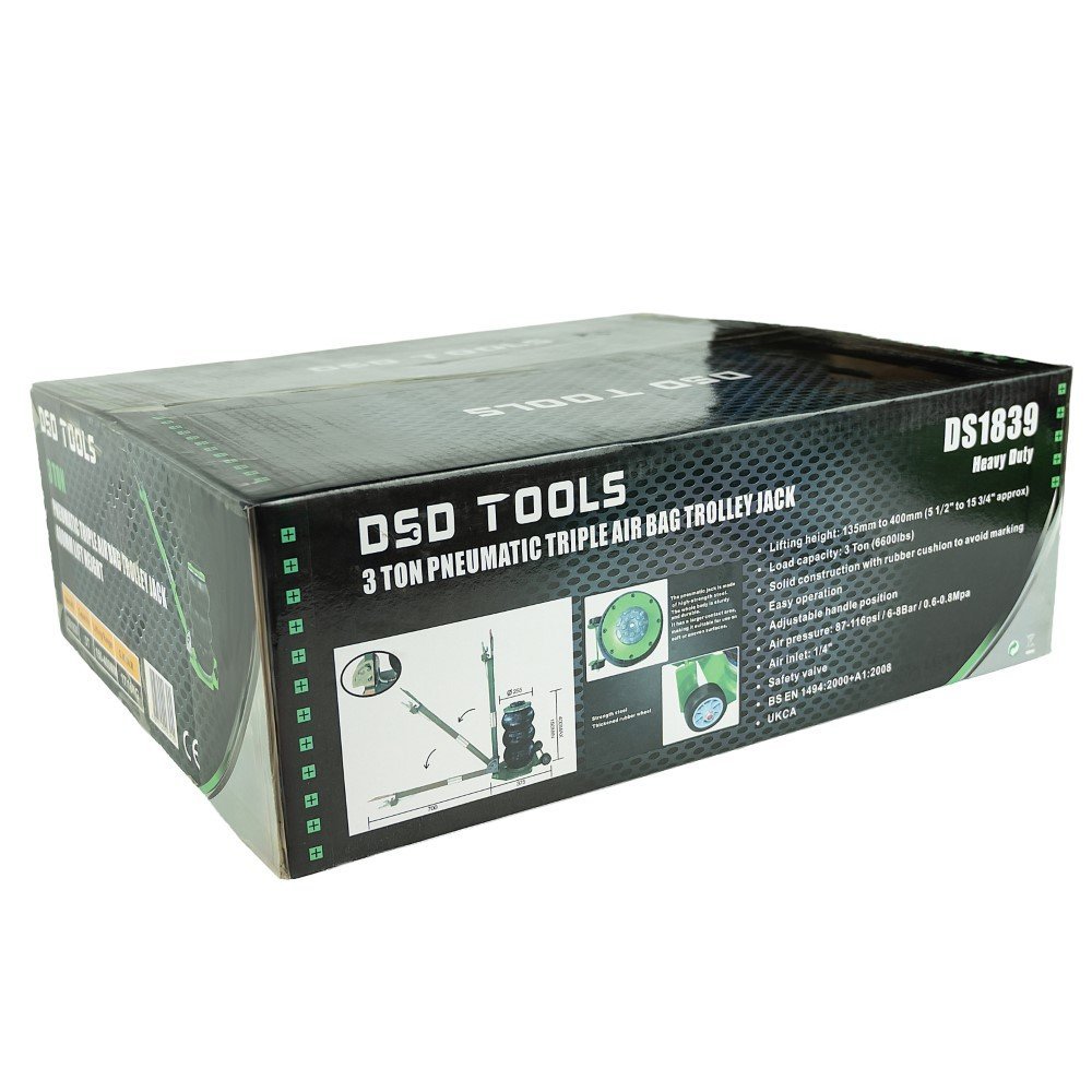 DSD TOOLS 3 TON PNEUMATIC TRIPLE AIR BAG TROLLEY JACK IN GREEN DS1839 - Image 9