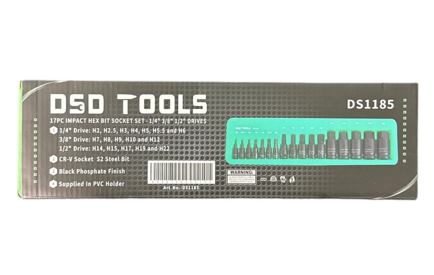 17pc Impact Hex Bit Socket Set – 1/4″ 3/8″ 1/2″ Drives DS1185 - Image 2