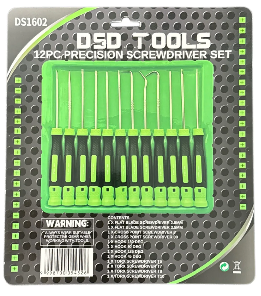 DSD TOOLS 12PC PRECISION SCREWDRIVER AND PICK / HOOK SET DS1602 - Image 3