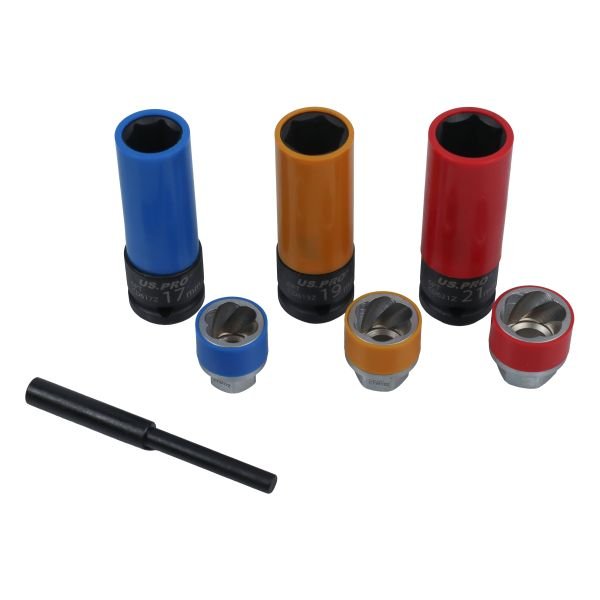 US PRO 7PC 1/2" DRIVE DAMAGED WHEEL NUT REMOVER KIT 7650 - Image 2