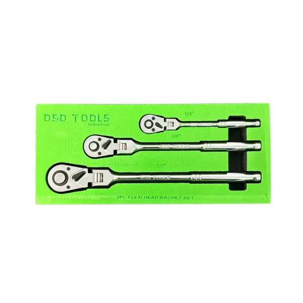 DSD TOOLS 3PC FLEXI HEAD RATCHET SET 1/4″ 3/8″ & 1/2″ DRIVES DS1874 - Image 2