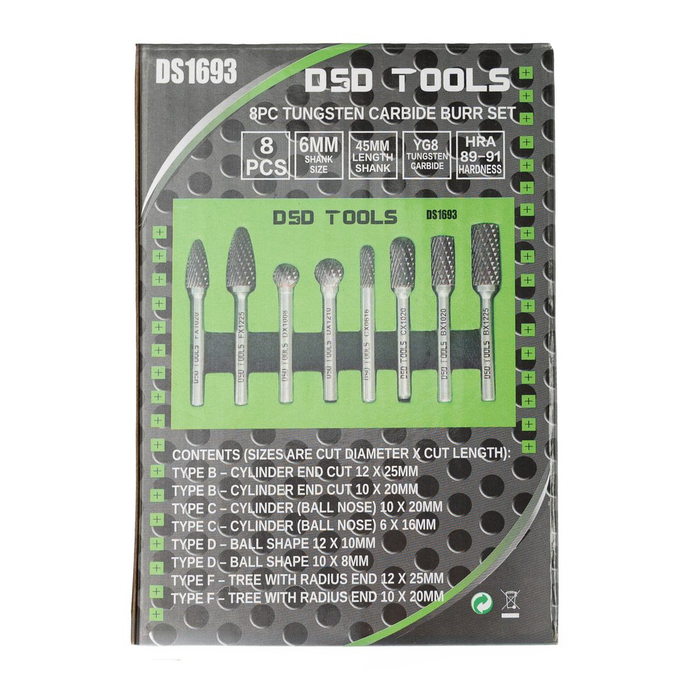 DSD TOOLS 8PC TUNGSTEN CARBIDE BURR SET DS1693 - Image 3